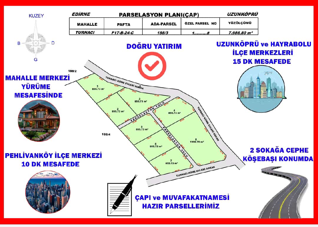 EDİRNE UZUNKÖPRÜ TURNACI 855 M2